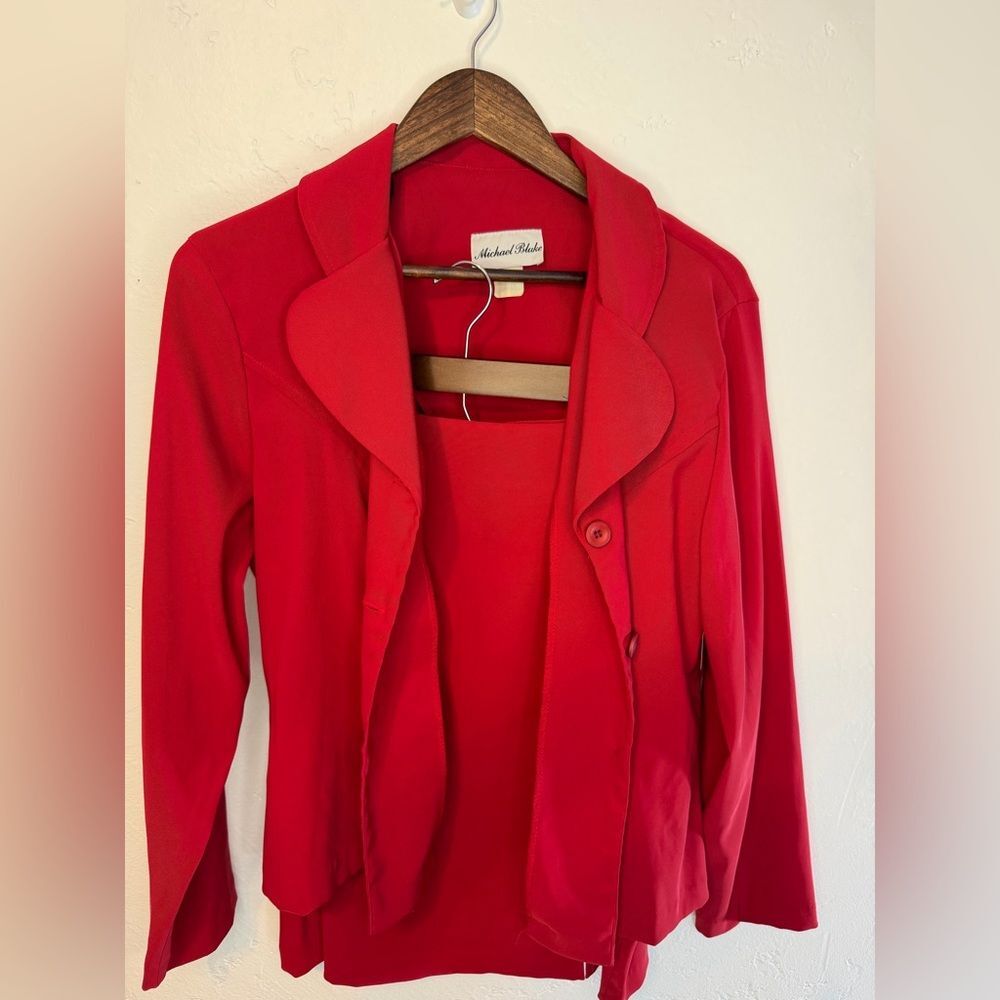 Vintage Michel Studio 2 piece Vibrant Red Tailored Women's Blazer skirt set